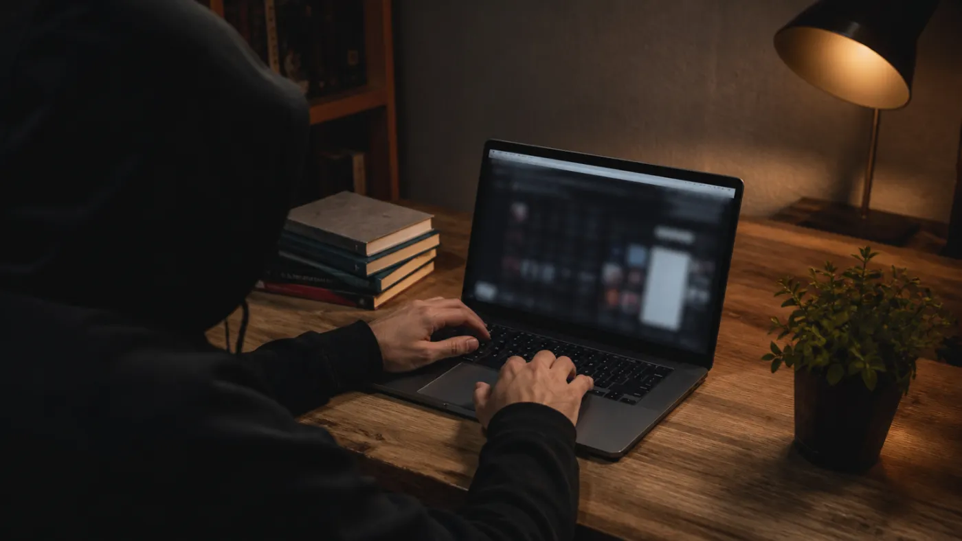 user using laptop to explore deep web