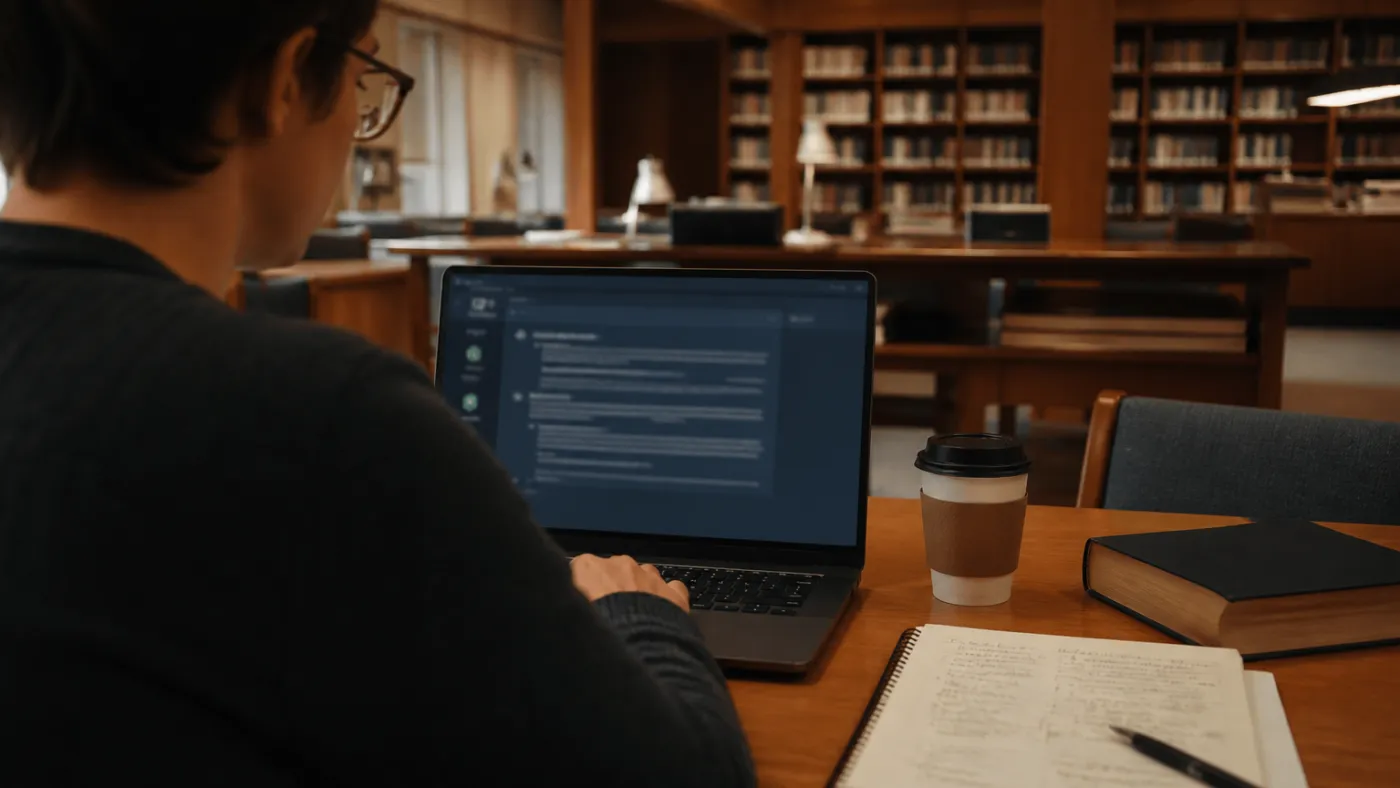 user studying onion websites in a library