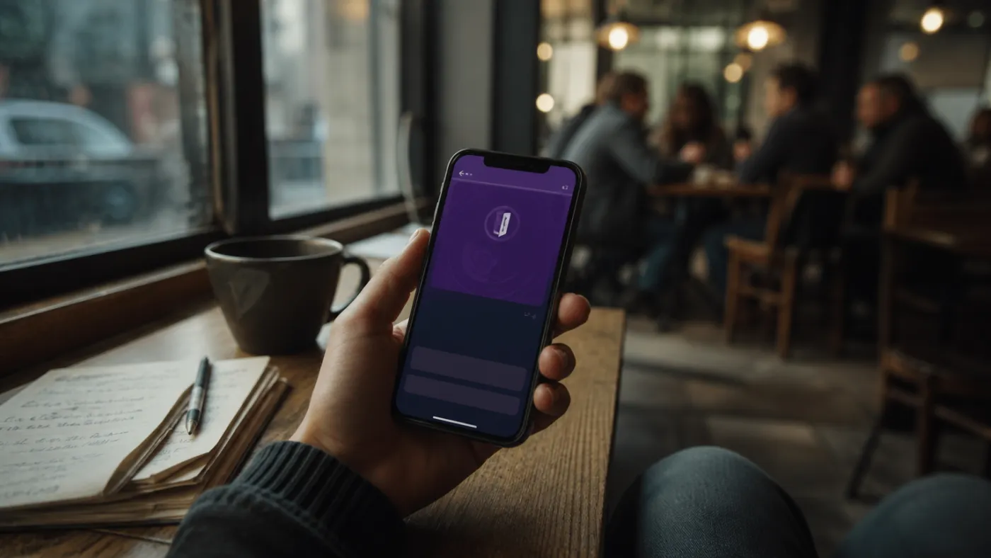 user exploring Tor Browser on iPhone in cafe