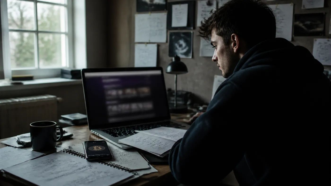user researching hidden services on a laptop