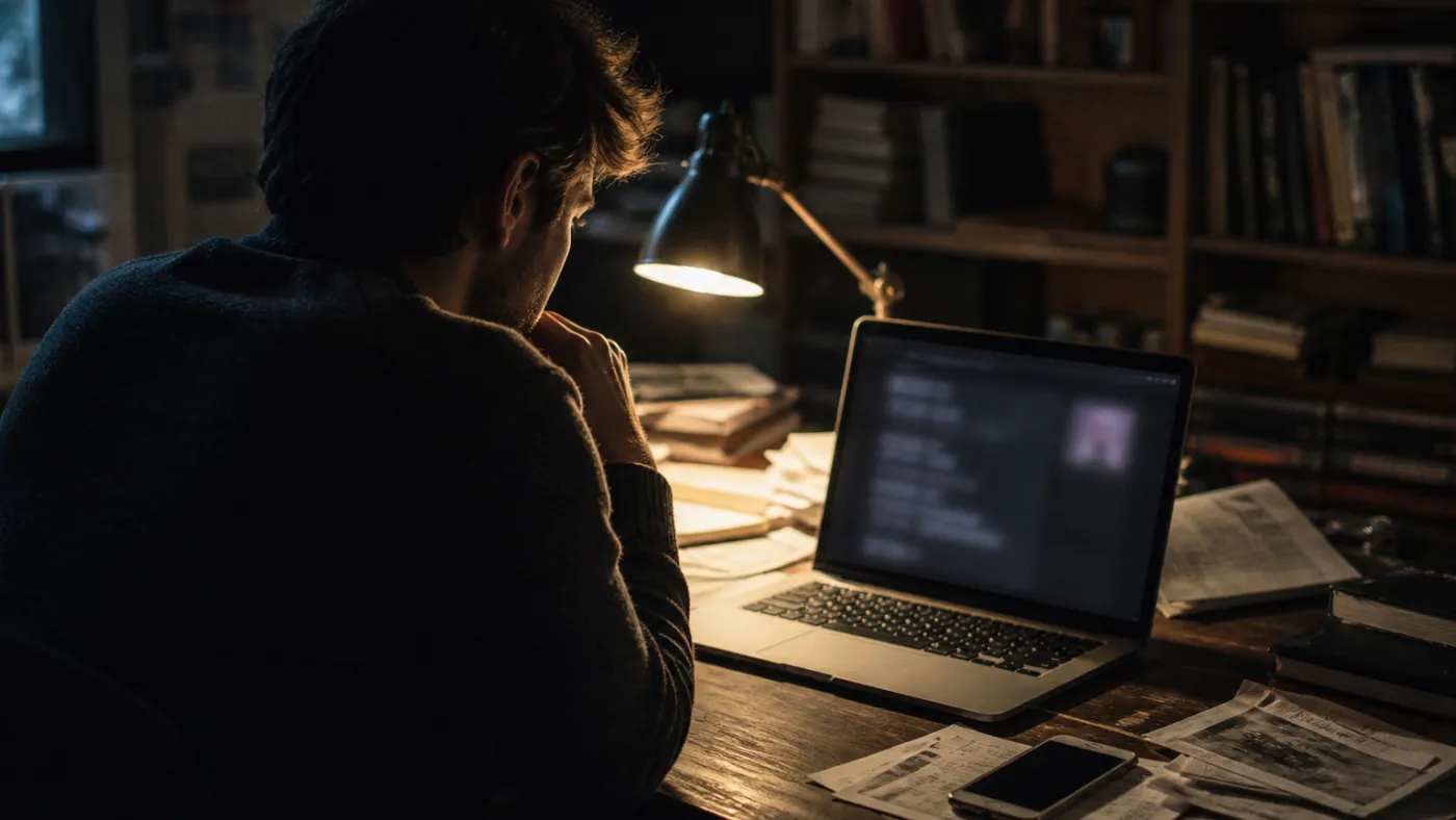 user researching onion websites on a laptop
