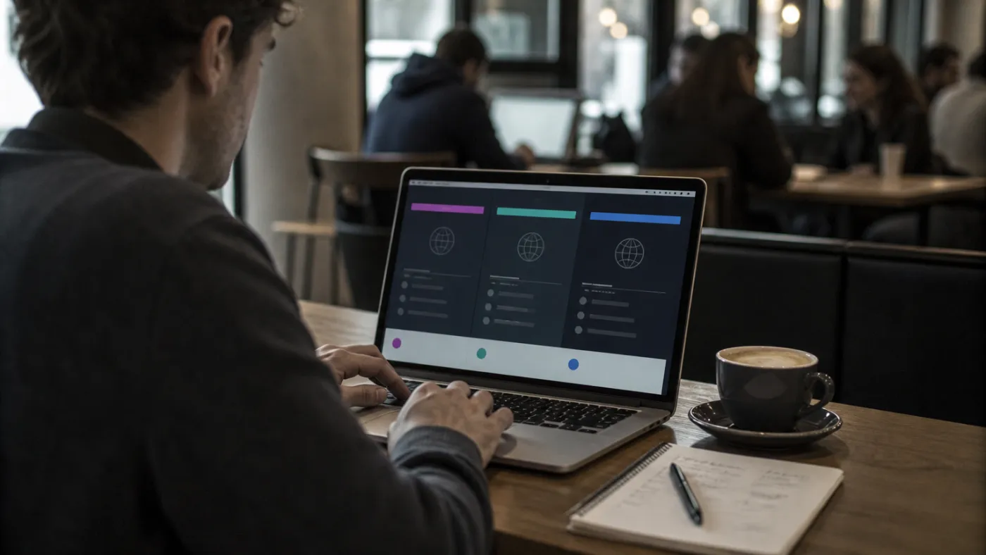user analyzing deep web browser options at a café