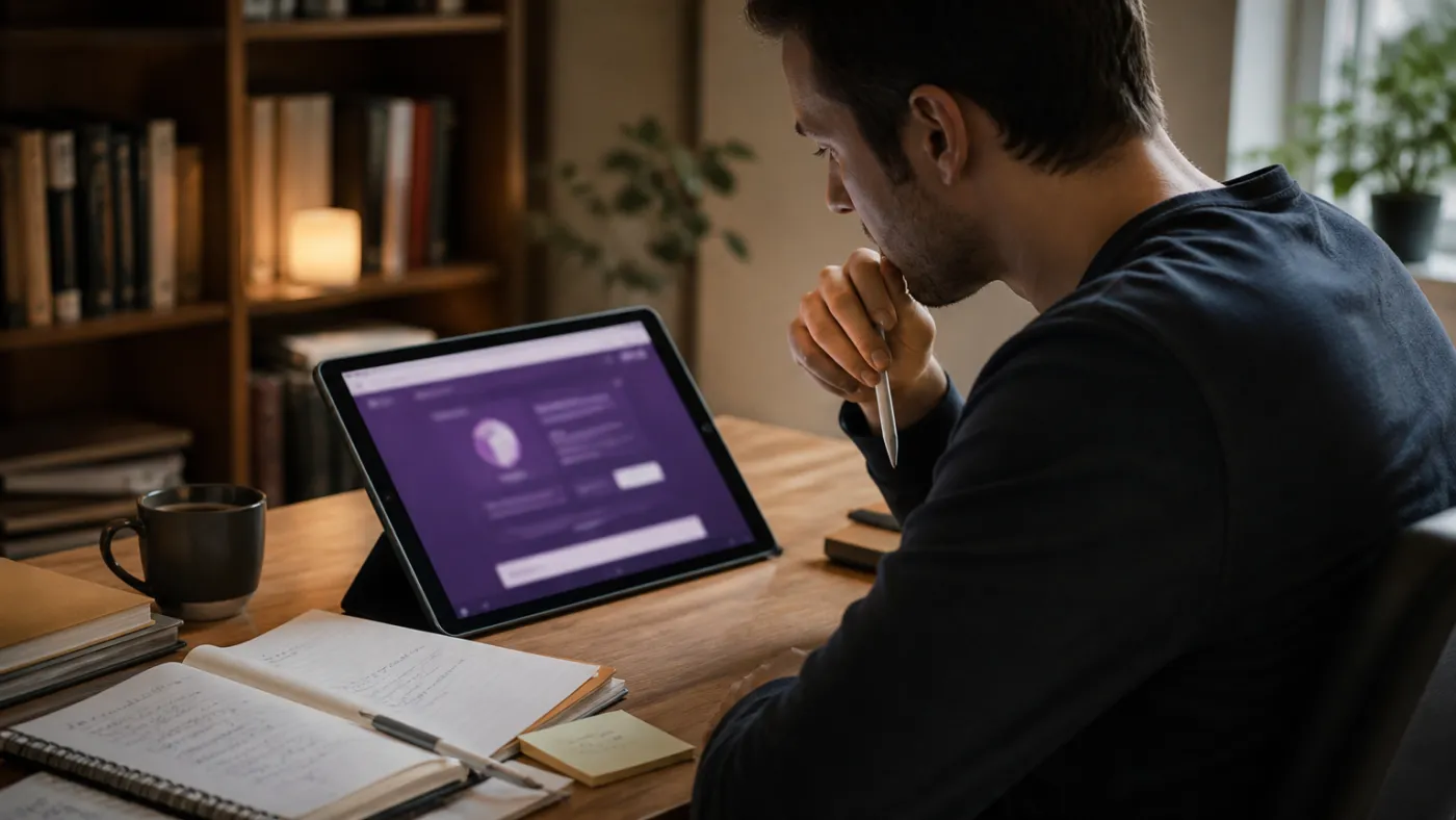 home office with person using tablet