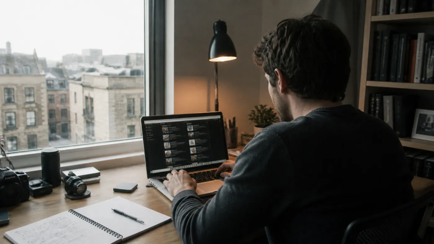 user at desk reviewing curated onion links