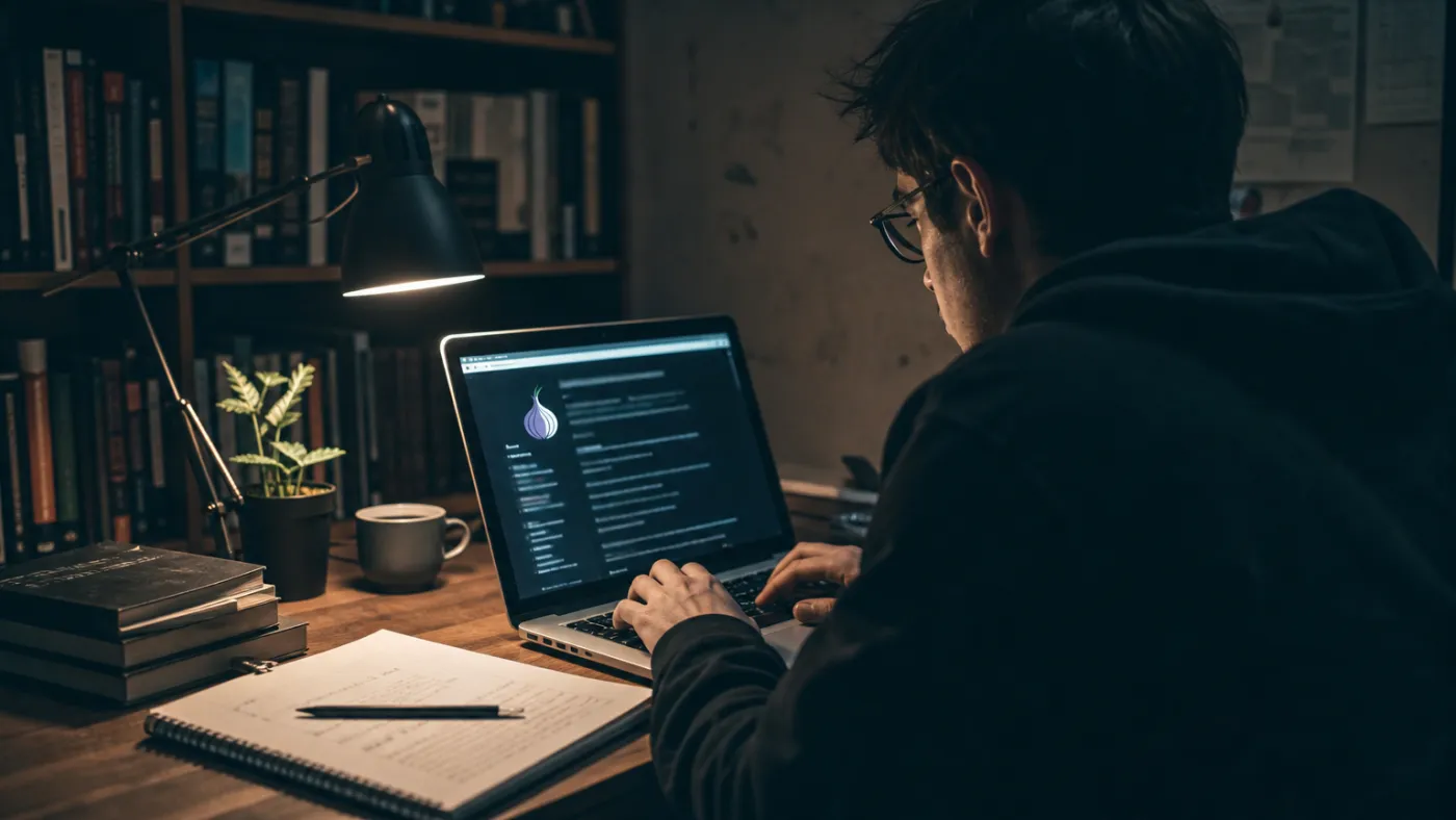 individual exploring the Tor Hidden Wiki on a laptop