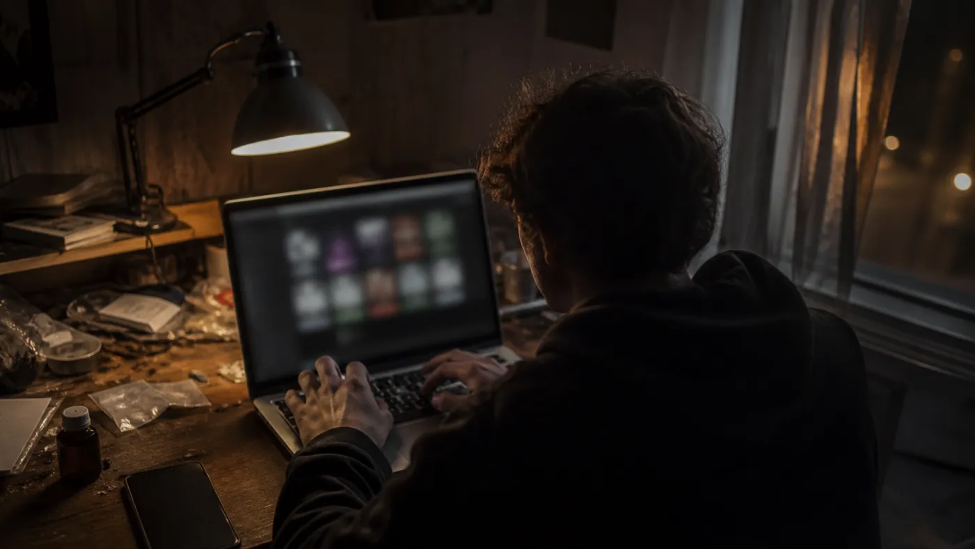 user exploring dark web drug marketplace